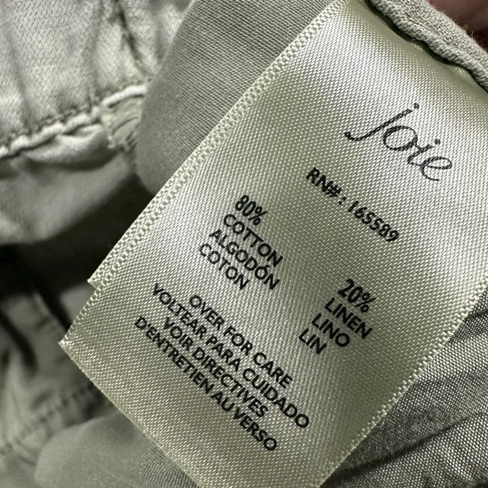 Joie Shorts Womens Large Green Cotton Linen Blend Pleated High Rise Casual Sage